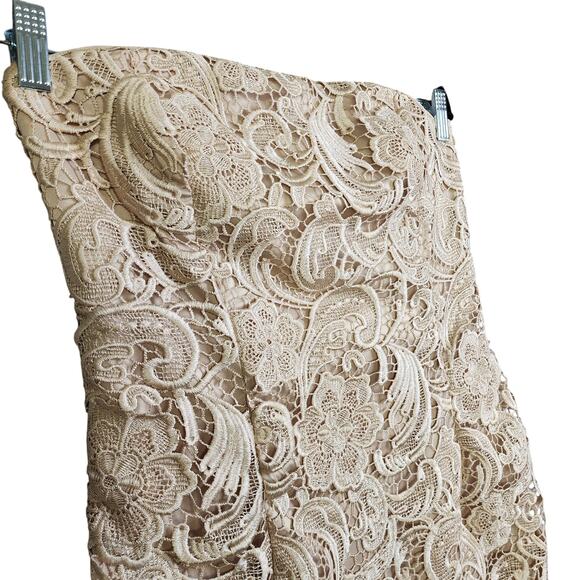 Cache Womens Vintage Gold Lace Strapless Dress Size 8 Floral Lace Mini Cocktail - Picture 2 of 13